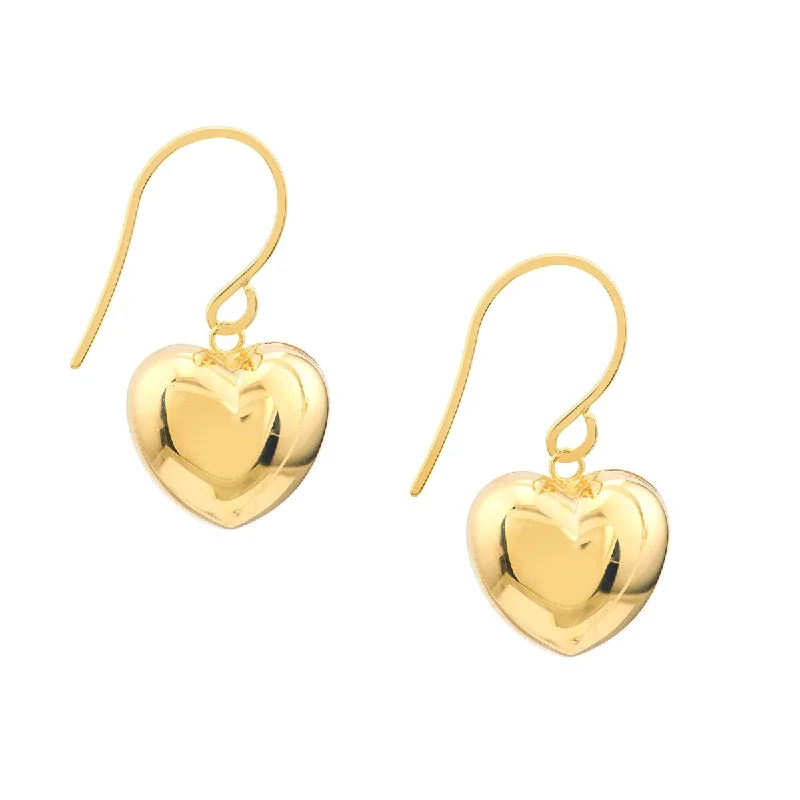 Marquee Jewels 14K Yellow Gold Puffed Heart Fish Hook Earrings