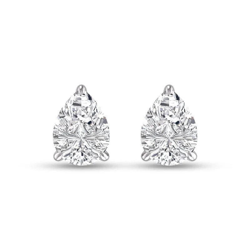 Marquee Lab Grown 1 Carat Pear Shaped Solitaire Diamond Earrings in 14K White Gold