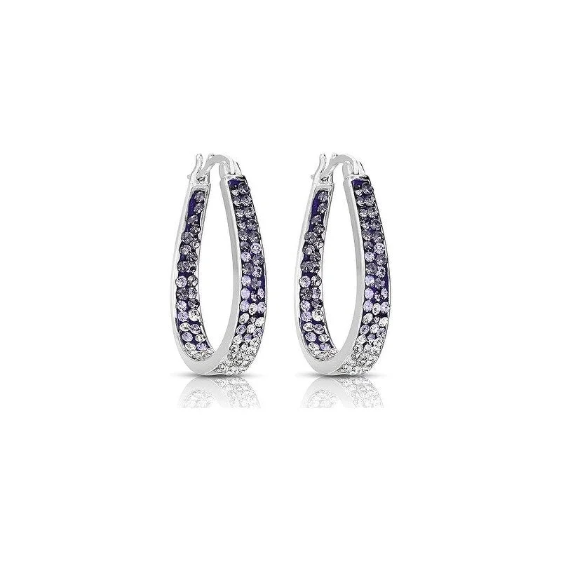 Purple and White Inside Out Crystal Hoop Earrings For Women - Purple and White