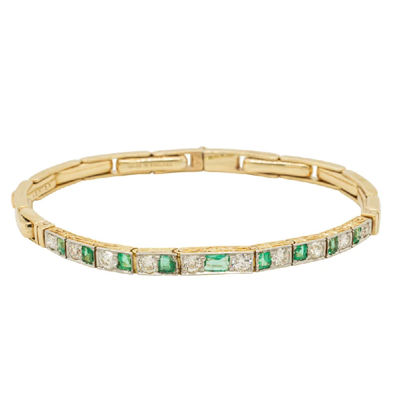 Vintage 9ct Yellow Gold Emerald & Diamond Bracelet