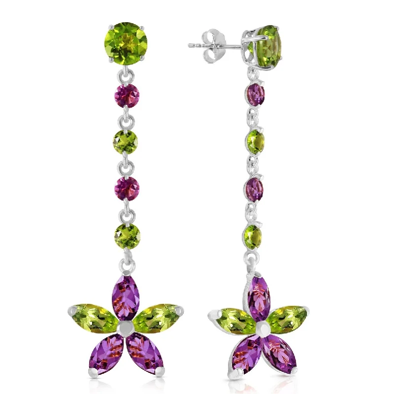 14K Solid Gold Chandelier Gemstone Earrings w/ Peridot & Amethyst