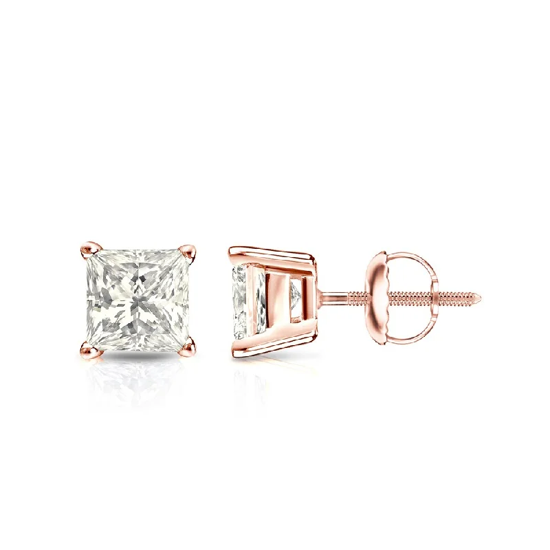 Auriya 14k Gold 1ctw Princess-cut Diamond Stud Earrings (J-K, I2-I3)