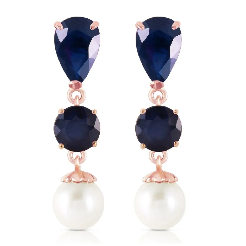 14K Solid Rose Gold Chandelier Earrings with Sapphires & pearls