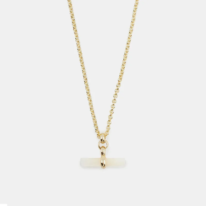 Gold Mother Of Pearl T-Bar Necklace