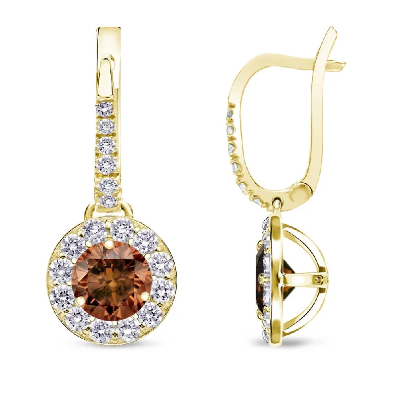 Auriya 1/2ct to 2ct TW Brown Diamond Halo Dangle Earrings 14k Yellow Gold