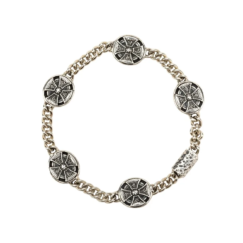 Silver or Silver and Bronze Oval Cross Bracelet