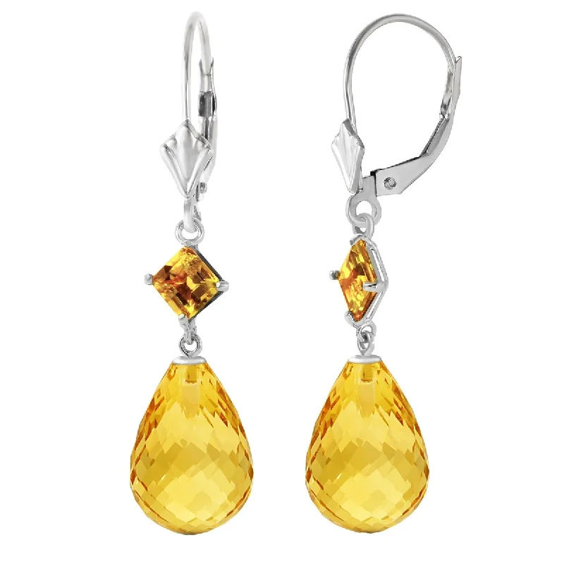 14K Solid Gold Leverback Gemstone Earrings Citrine Genuine