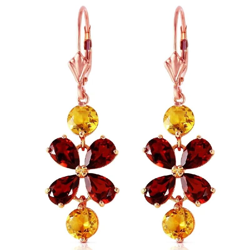 5.32 Carat 14K Solid Rose Gold Chandelier Earrings Citrine Garnet