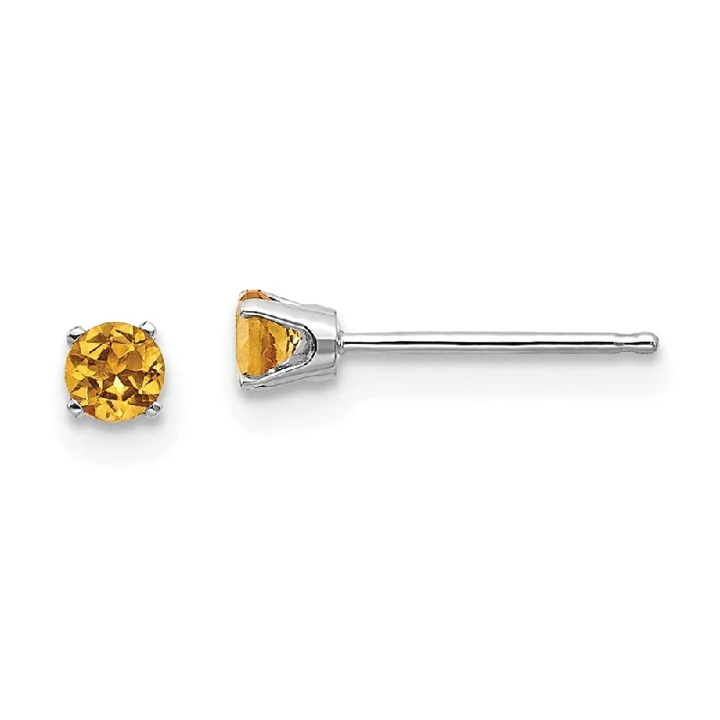 14k White Gold Citrine Stud Earrings (L-3 mm, W-3 mm)