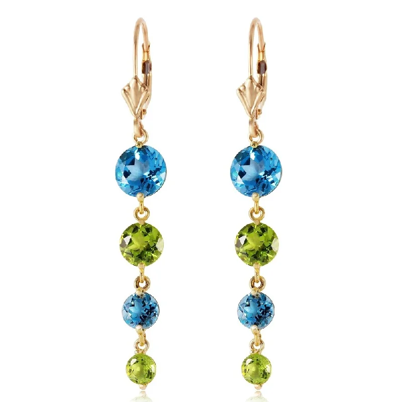 7.8 CTW 14K Solid Gold Drizzle Blue Topaz Peridot Earrings