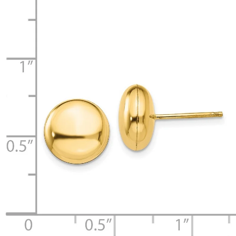 Curata 14k Yellow Gold Polished 10.5mm Button Post Earrings