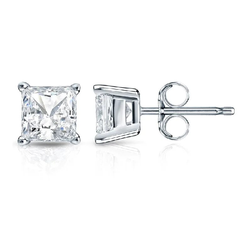 Auriya 14k Gold 1 1/4ctw Princess-cut Diamond Stud Earrings