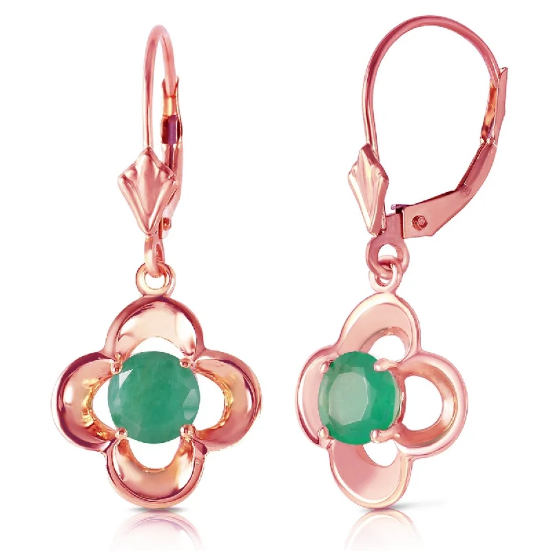 1.1 Carat 14K Solid Gold Emerald Flower Bloom Gemstone Earrings