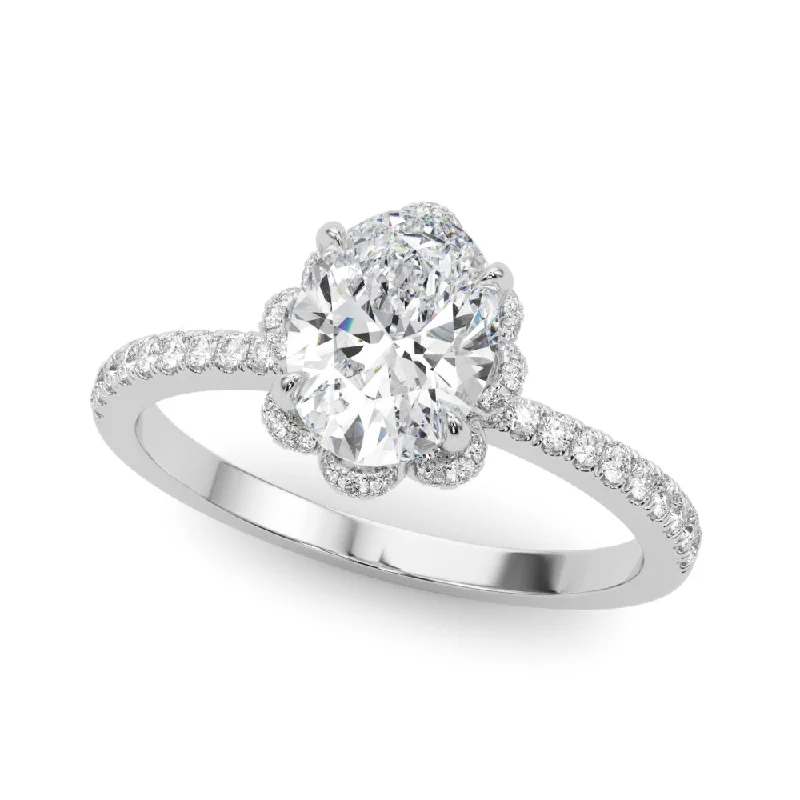 14K Oval Halo Engagement Ring